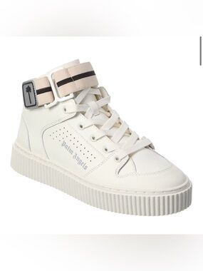 Palm Angels Women's Cream High-Top Strap Sneaker with Black Stripe